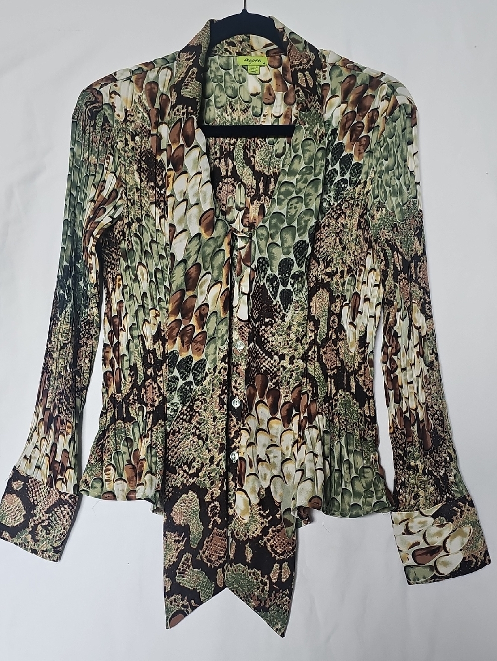 Vintage AGORA Animal  Print Plunge Bow Tie  Blouse